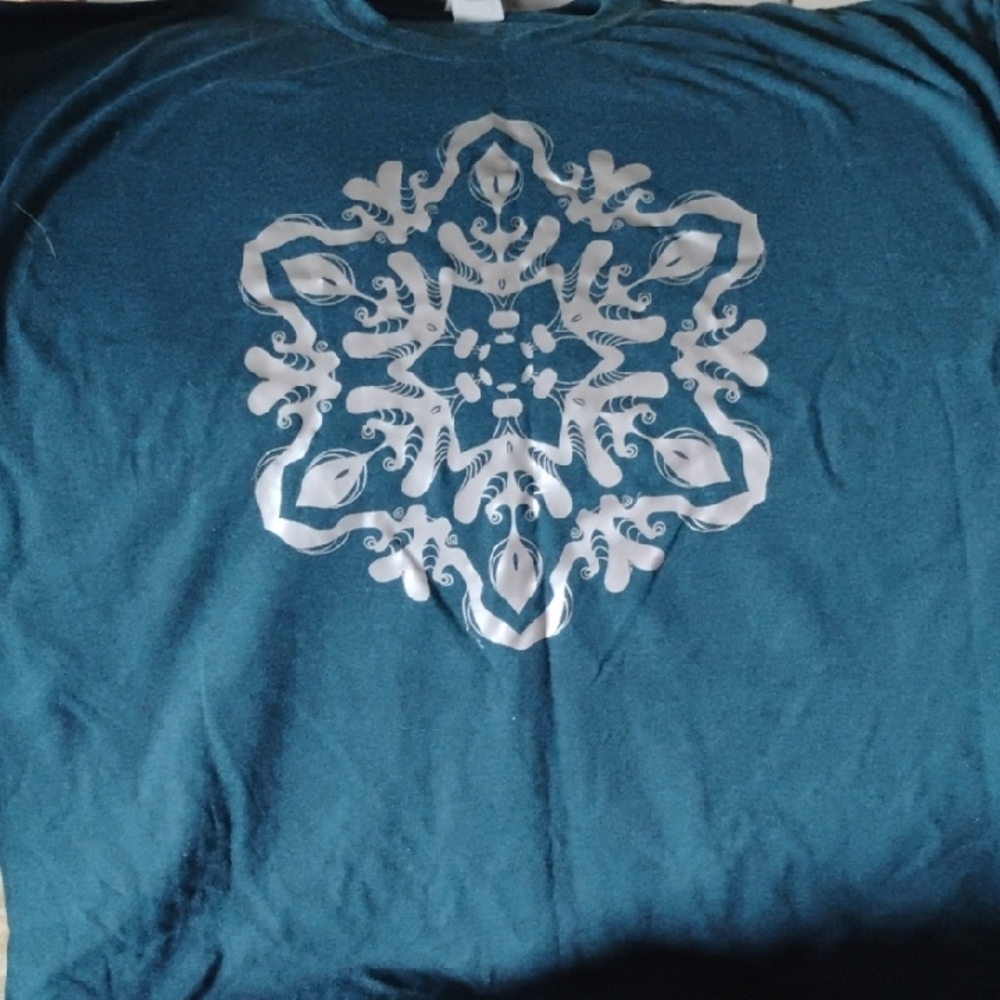 Teal T-Shirt with White Mandala Design